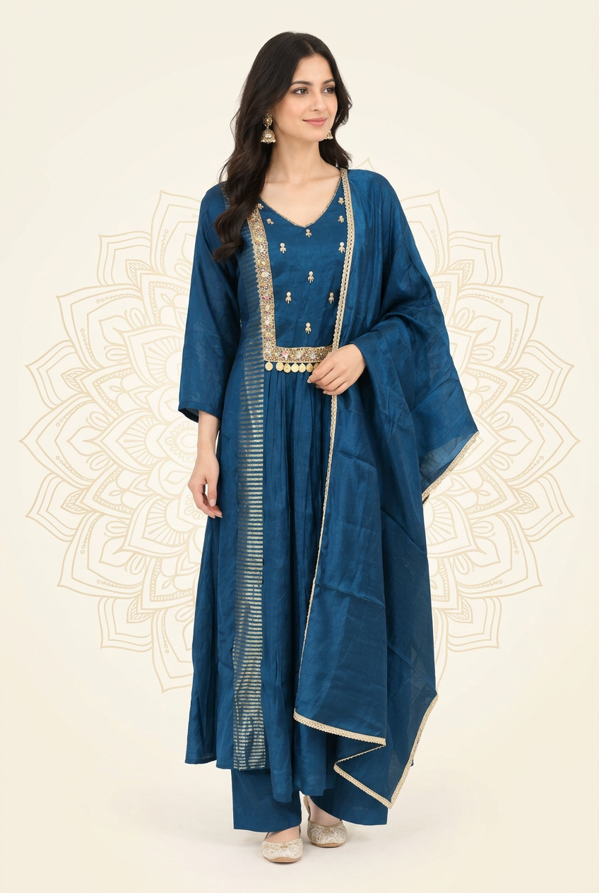Riva Blue Color Mul Chanderi Suit