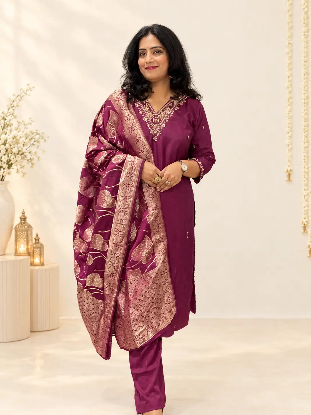 Ridha Silk Voilet Color Suit