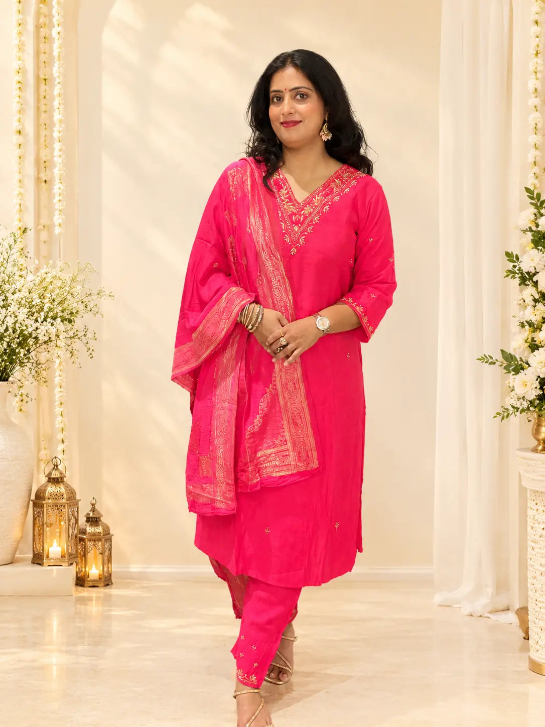 Ridha Silk Pink Color Suit