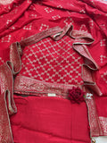 Banarsi silk suit set Red color