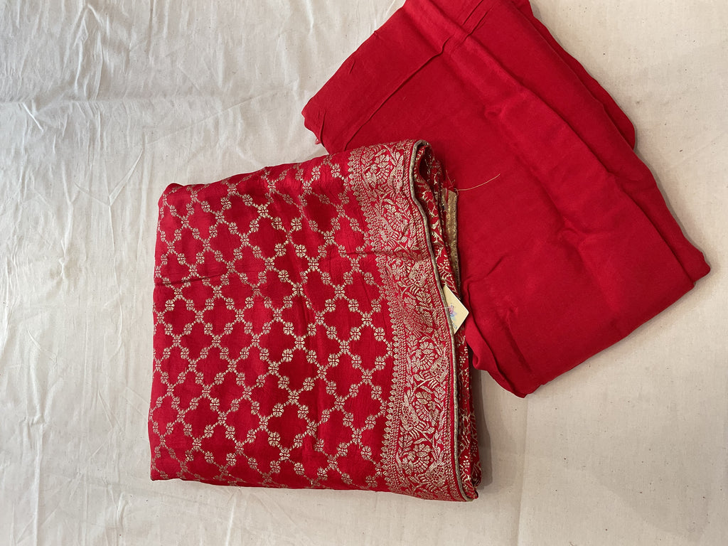 Banarsi silk suit set Red color